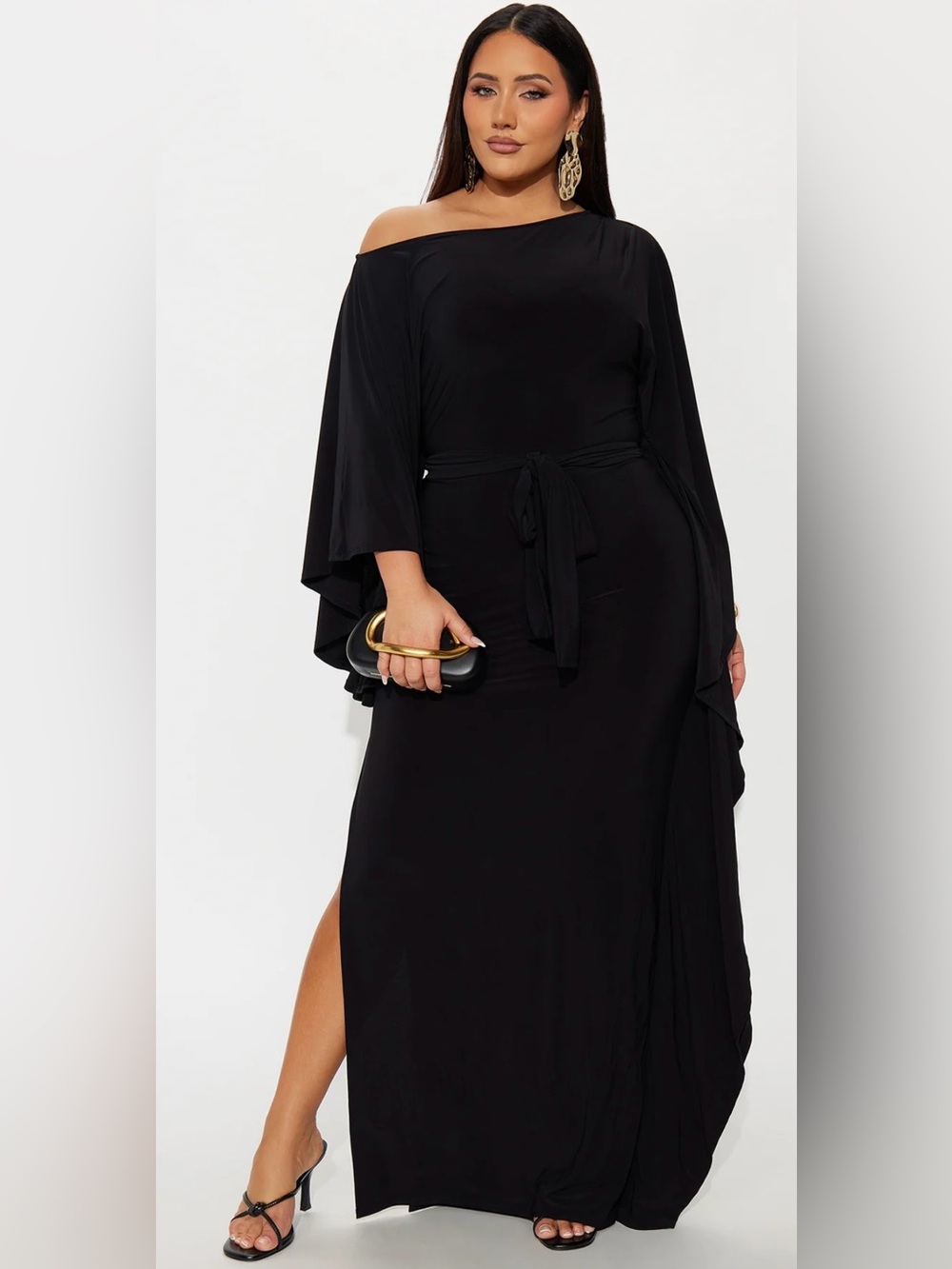 Fashion nova draped maxi black dress